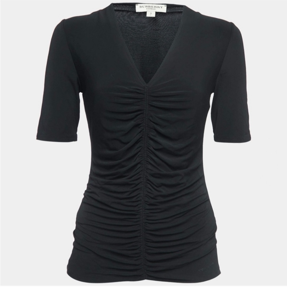 Burberry Slim Ruched V-Neck Black Knit Top